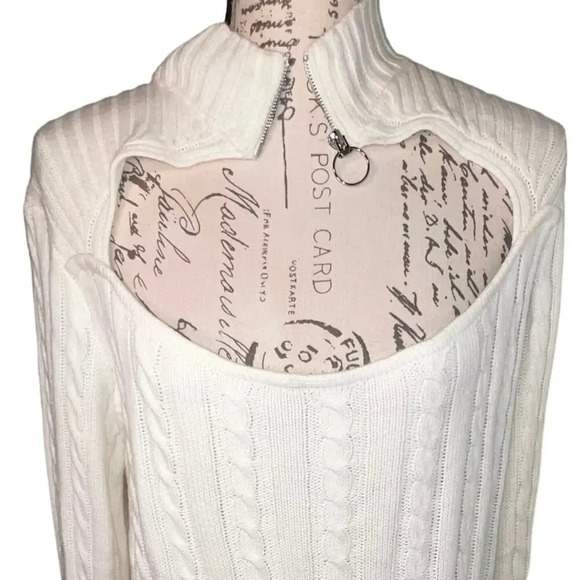 Almost famous 3X cable Knit zip mock neck, cut out chest long sleeve sweater NEW - Picture 8 of 11